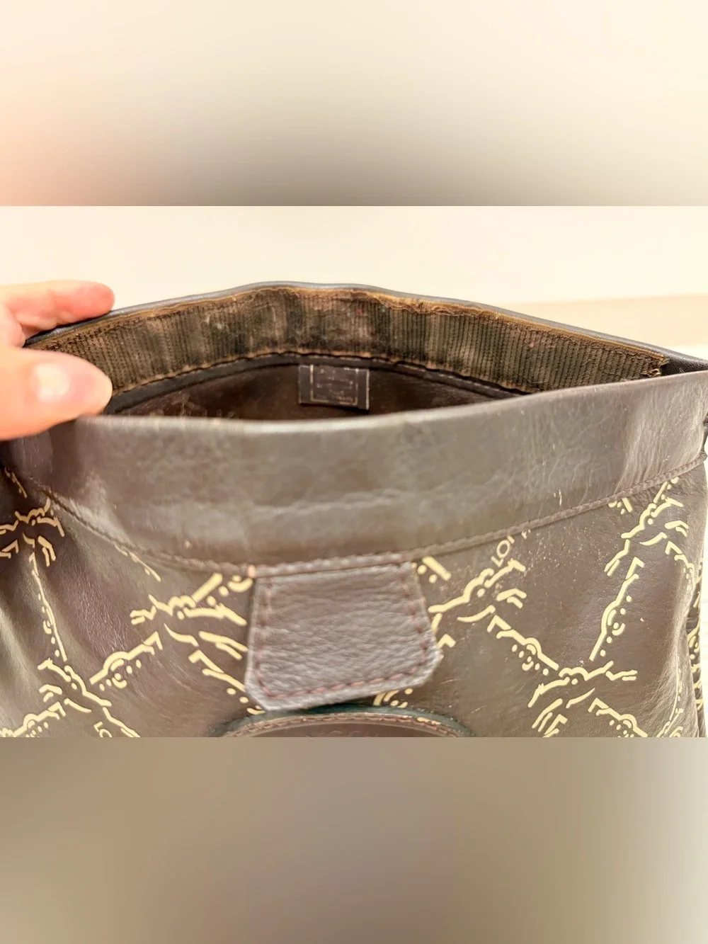 LONGCHAMP Vintage 80’s Unisex Brown Leather Monogram Pouch Clutch Made N France